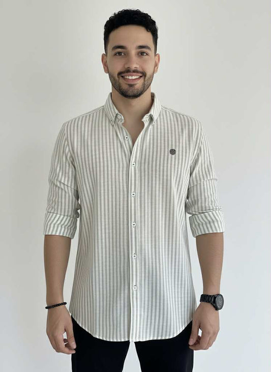 Camisa De Manga Larga a Rayas Verdes MR-1233