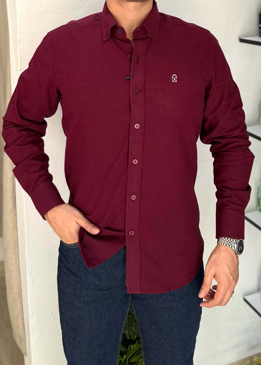 Camisa Manga Larga Color Vino de Lino