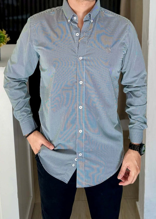 Camisa De Manga Larga Mini Cuadros Verdes | Estilo casual elegante