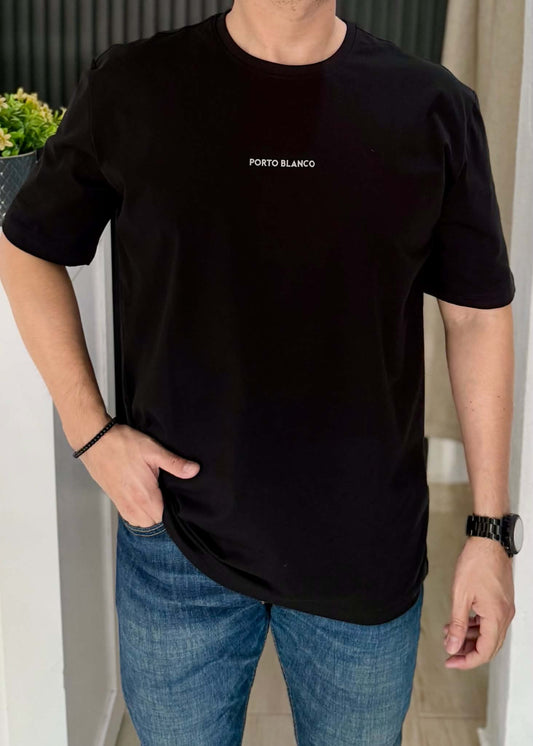 Playera Oversize Negro de Algodón con Spandex para Hombre | Ultra Suave y Elástica