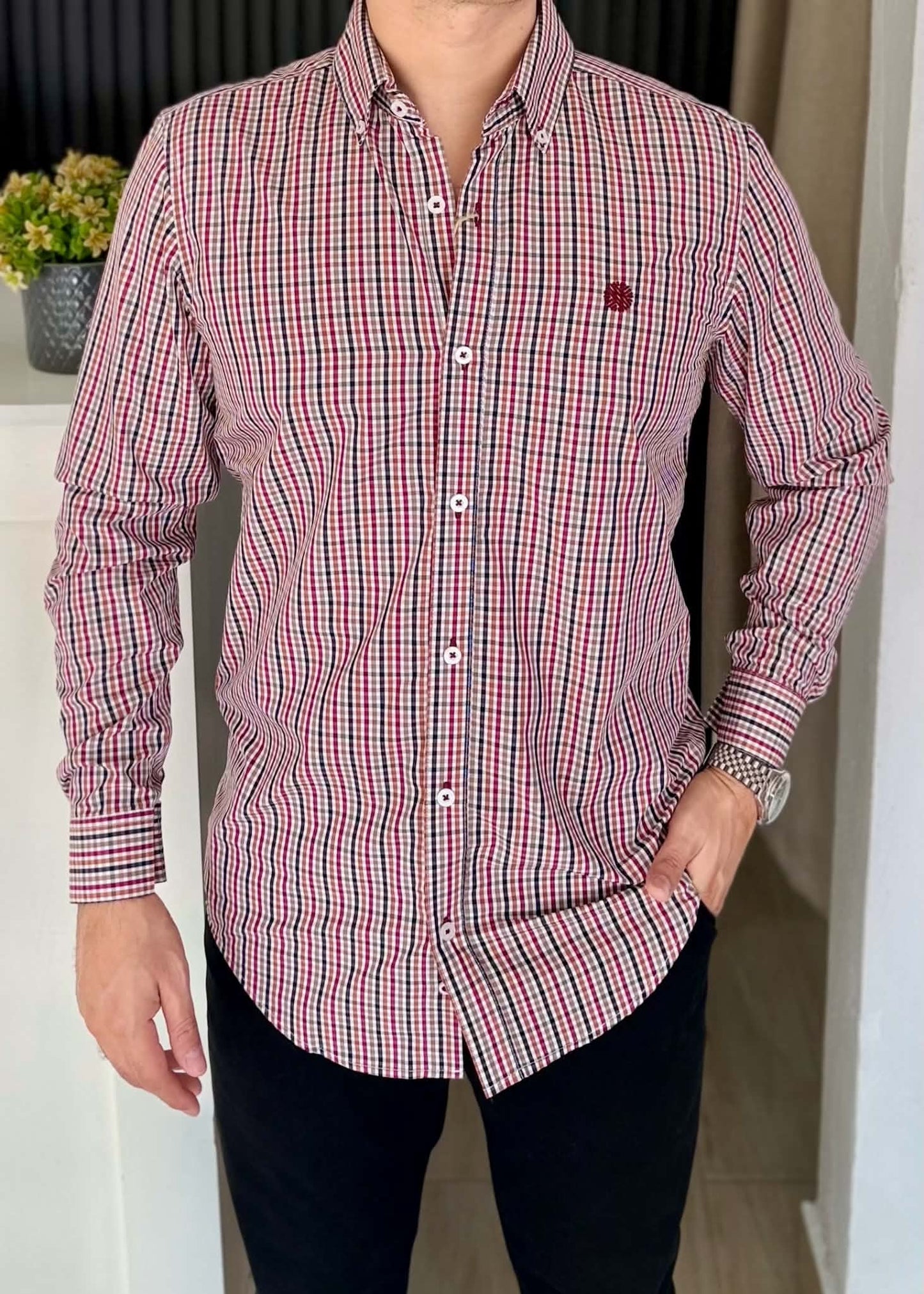 Camisa Manga Larga de Minicuadros Multicolor en Algodón con Bambú | Ultra Suave y Cómoda