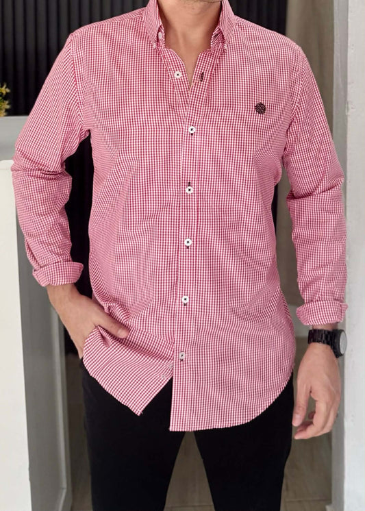 Camisa De Manga Larga A Cuadros Rojos MR-1544