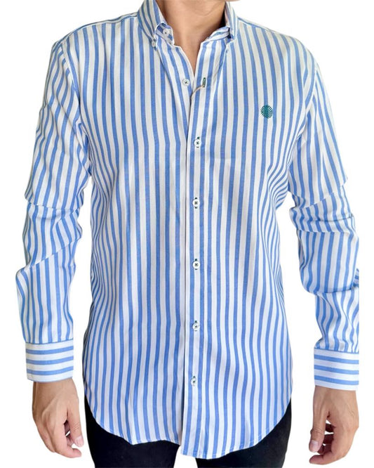 Camisa De Manga Larga A Rayas Azules MR-848