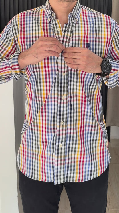 Camisa de Manga Larga Corte Fit Cuadros Multicolor