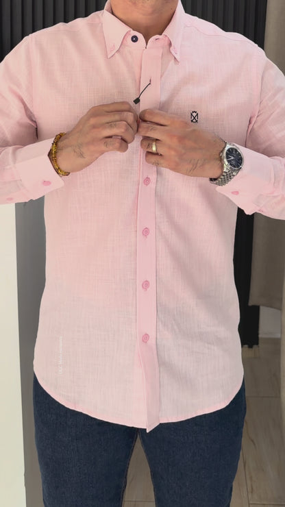 Camisa Manga Larga Color Rosa de Lino