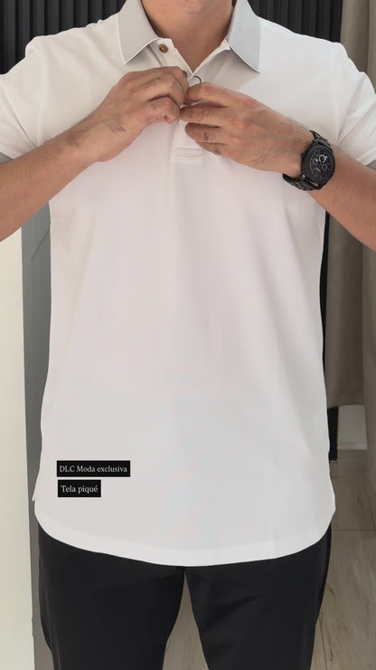 Playera Polo Blanca de Tela Piqué