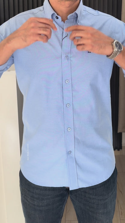 Camisa Manga Larga Azul de Algodón