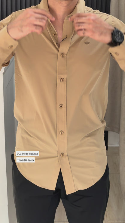 Camisa Manga Larga Beige para Hombre